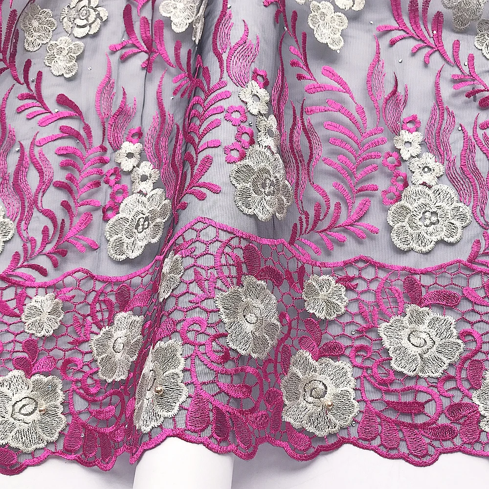 Fushia Pink African French Lace Fabric 2022 Latest Nigerian Laces 2021 High Quality Mesh Net Lace Fabric 5 Yards Blue Tulle Lace