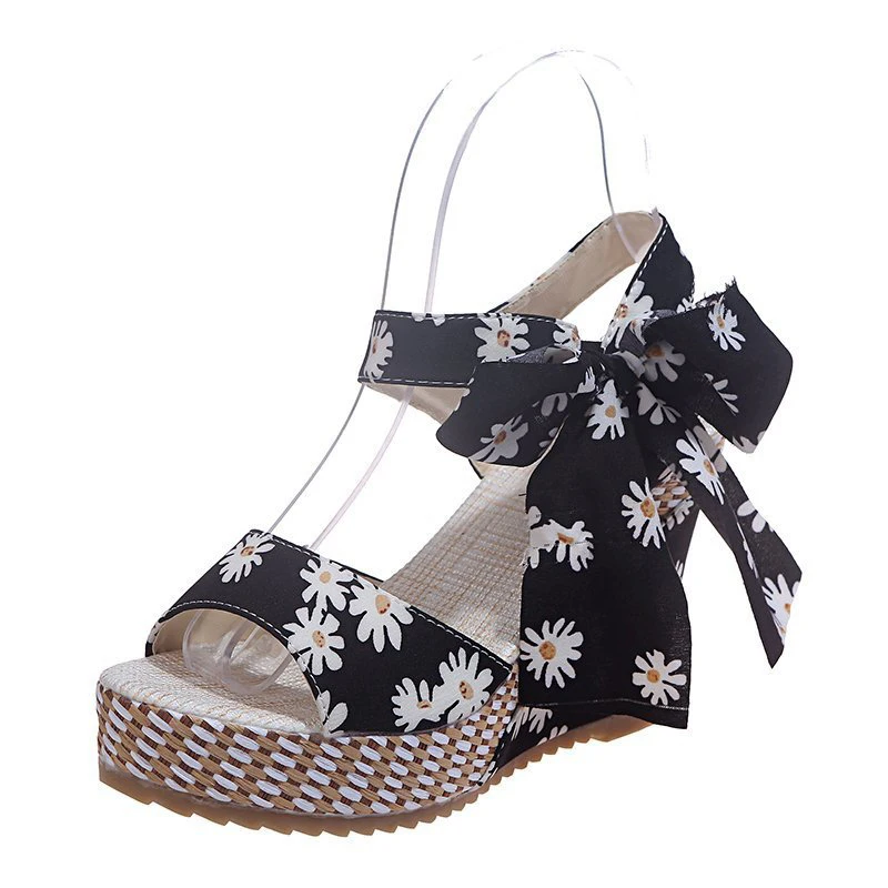 

Women Sandals Dot Bowknot Design Platform Wedge Female Casual High Increas Shoes Ladies Fashion Ankle Strap Open Toe Sandals