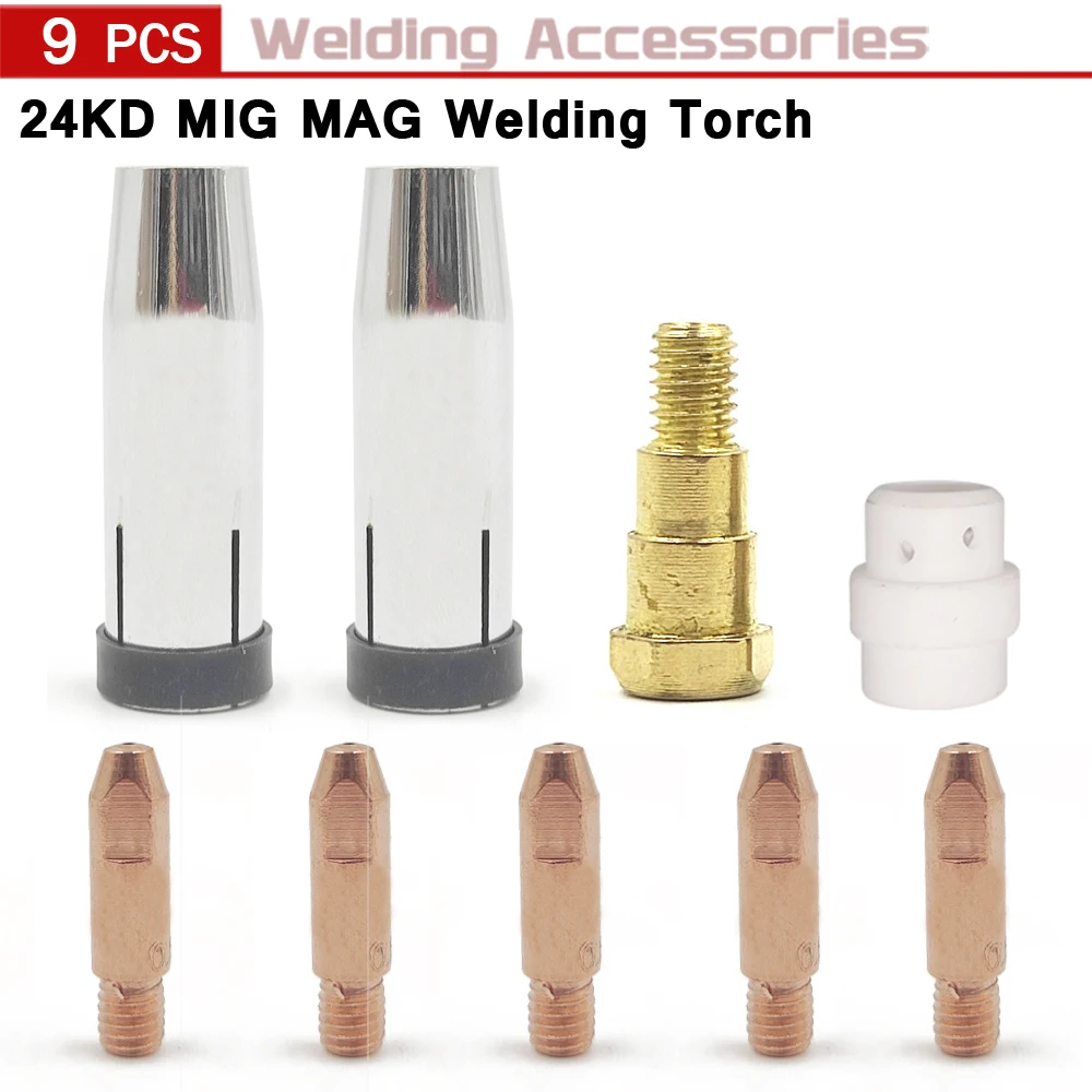

9Pcs/Lot MB-24KD Welding Torch Consumables 0.8mm 0.9mm 1.0mm 1.2mm MIG Torch MB 24KD Gas Tip Holder Gas Diffuser Nozzle