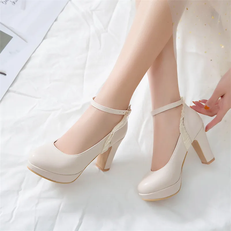 Женские туфли лодочки с пряжкой Meotina на платформе и высоком блочном каблуке