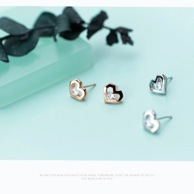 

Colusiwei Real 925 Sterling Silver Rose Gold Color Heart Clear CZ Stud Earrings for Women Brincos Fine Jewelry Bijoux 2020