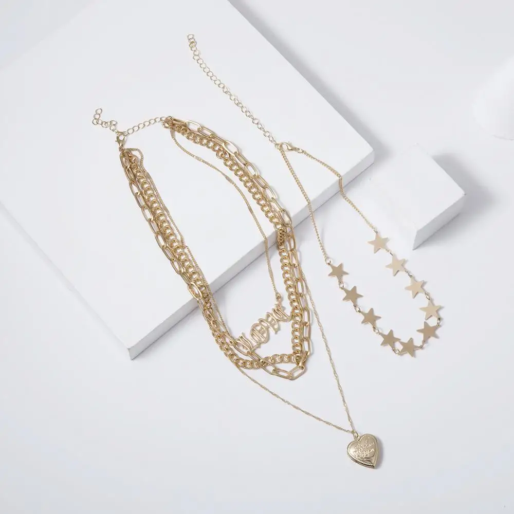 

Boho Multi-element Necklaces For Women Gold Necklace Vintage silver color multilayer necklace Jewelry necklaces for women big
