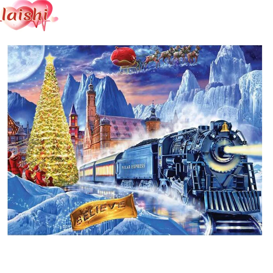 

Полный круг, алмазная живопись, локомотив, Рождественская елка, искусство, вышивка крестиком, мозаика, набор для украшения дома