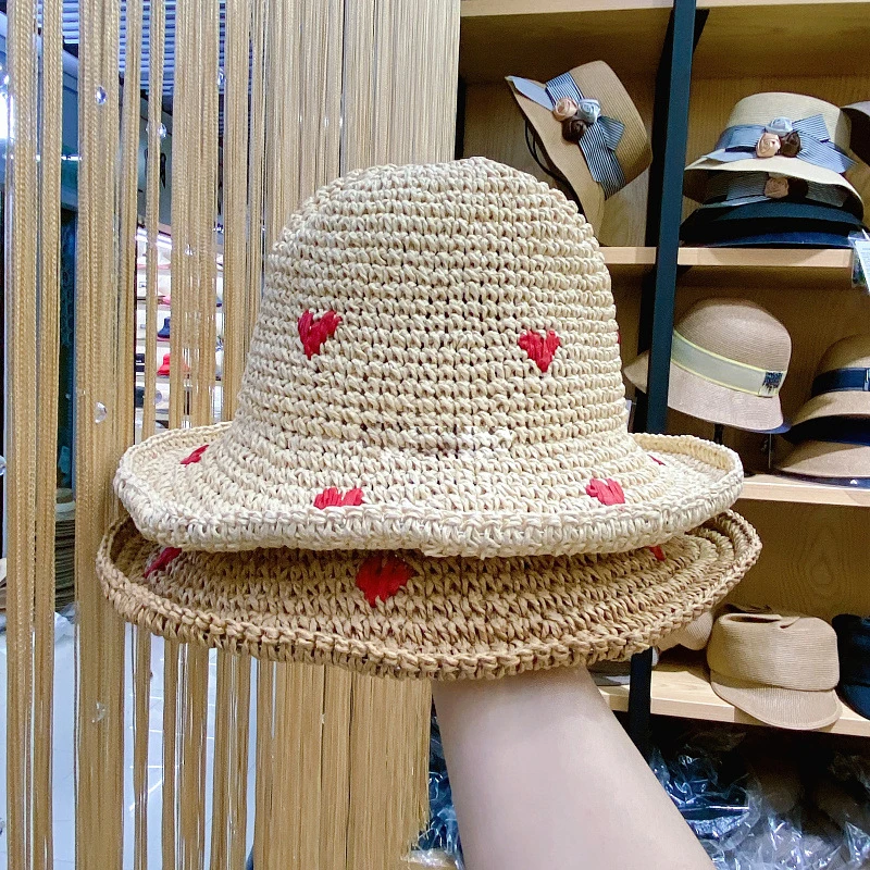 

Korean Version Of The Sunscreen Cute Hat Eaves Beach Seaside Vacation Straw Hat Women Summer Sunhat Foldable Frog Bucket Bonnets