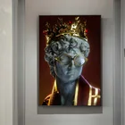 Золотая скульптура, эстетический плакат и печать, статуя Давида с короной, холст, живопись на прихожей, настенные художественные фотографии для декора комнаты