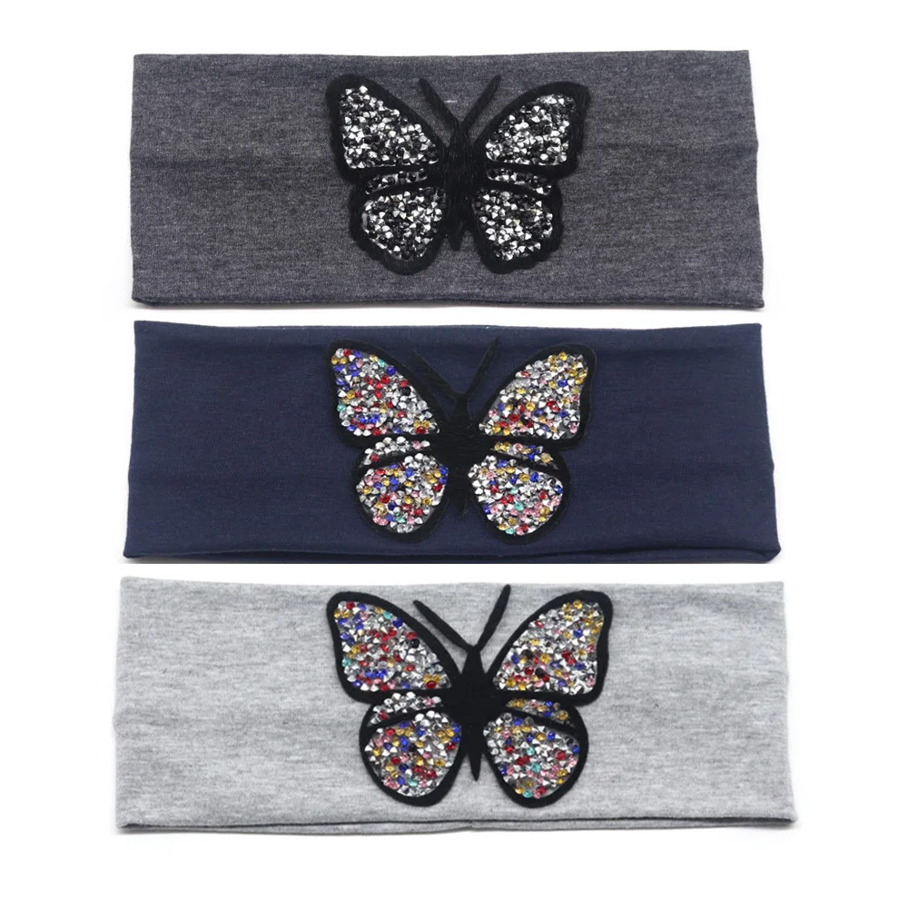 Женская повязка на голову с бабочками летняя модная эластичная Стразы для
