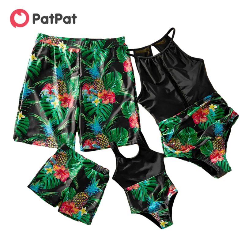 

PatPat 2021 New Summer Pineapple Printed Stiching Matching Swimsuits Family Look Children's Clothing