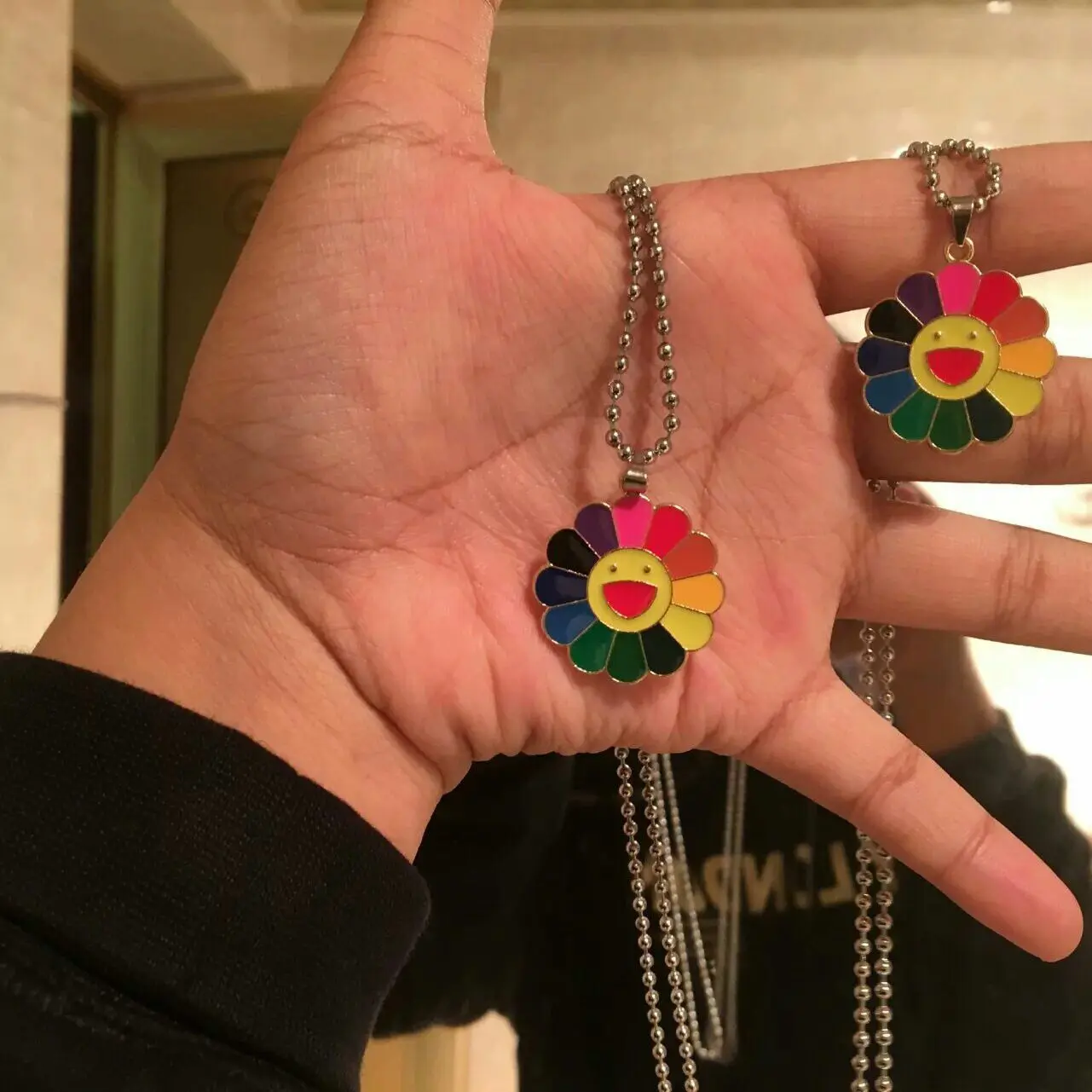 

Мода Kpop Harajuku Сплав Классический Подсолнух Мураками красочные пенты кулон смайлик ожерелье уличный стиль ювелирные изделия