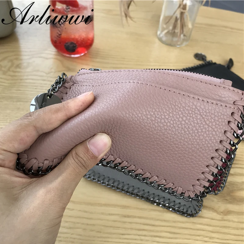 Arliwwi новые женские кошельки из натуральной кожи простые цепи мини личность малым