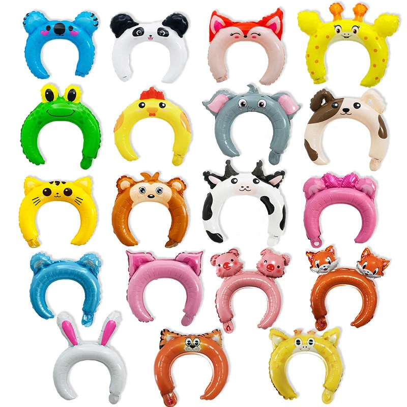 

10 Pcs Cute Animal Tiara Headband Balloon Frog Panda Fox Tiger Cat Baby Shower Kids Toy Happy Birthday Wedding Party Decoration