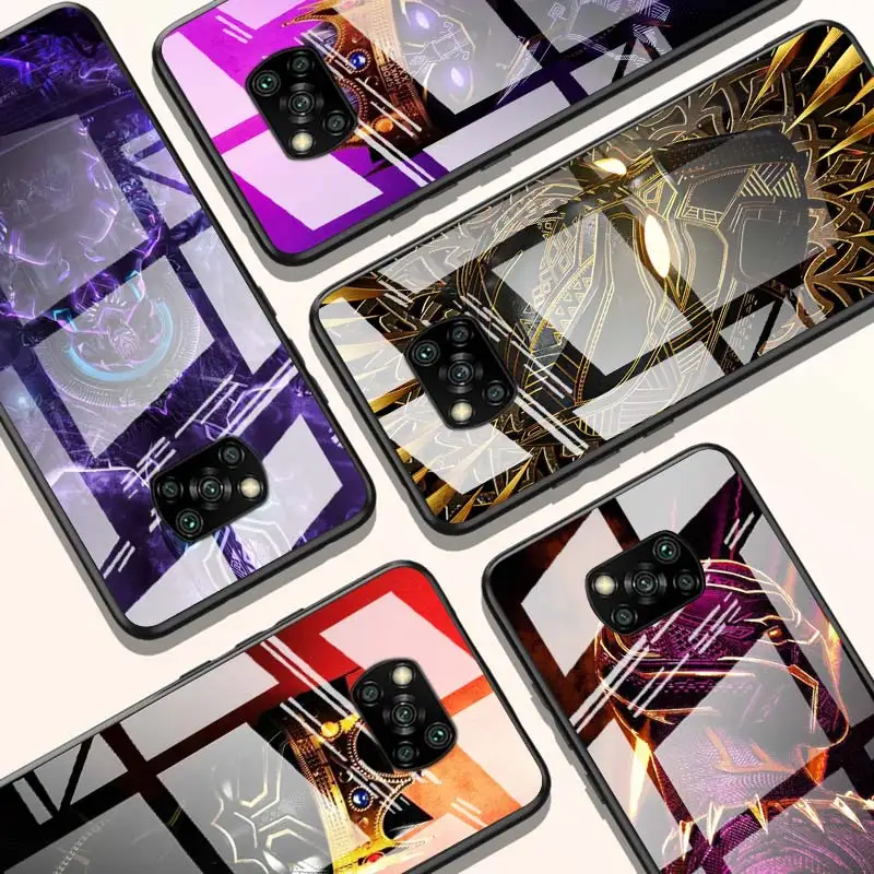 

Marvel Black Panther for Xiaomi POCO X3 NFC F3 M2 X2 F2 Redmi K30 Redmi Note 9 Pro Luxury Tempered Glass Phone Case Cover