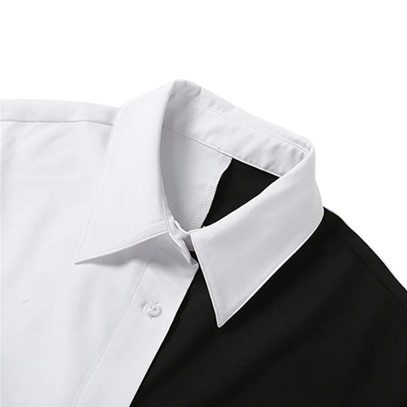 

Women Patchwork Button Blouses y2k Casual Crop Top Women's black and white contrast navel Turn Down top 2021