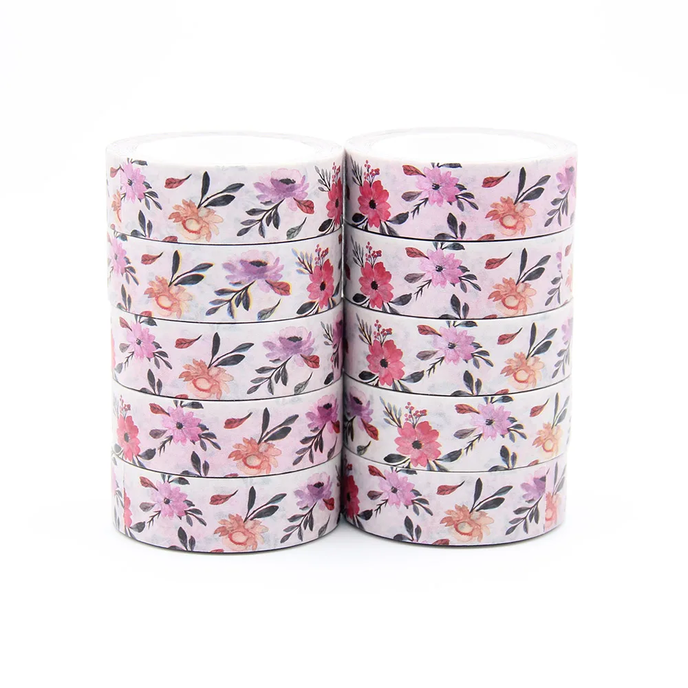 

NEW 10pcs/Lot 15mm x 10m Red Flowers Floral Leaves Scrapbook Paper Masking Adhesive Washi Tape washi tape set designer mask