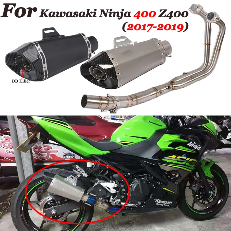 

For Kawasaki Ninja400 250 300 Z400 2019 Full System Motorcycle Exhaust Front Link Pipe Muffler Carbon Fiber Pipe With DB Killer