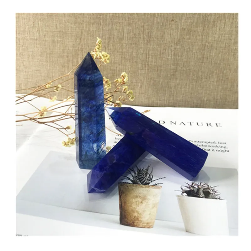 

Синяя палочка, точечные натуральные камни, минералы, кристаллы, драгоценные камни, лечебные рейки для украшения дома, драгоценные камни