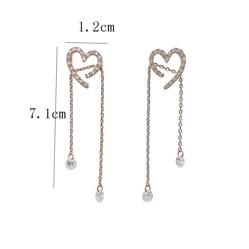 

2021 Korean New Rose Gold Peach Heart Crystal Tassel Earrings Fashion Temperament Long Pendant Earrings For Women Jewelry