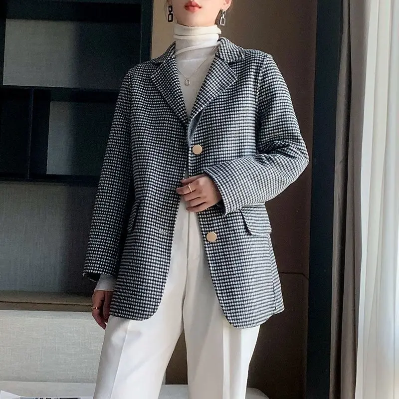 

2021 Autumn And Winter New Double-sided Cashmere Coat Women's High-end Wool Plaid Outerwear 100% Pure Wool Overcoat