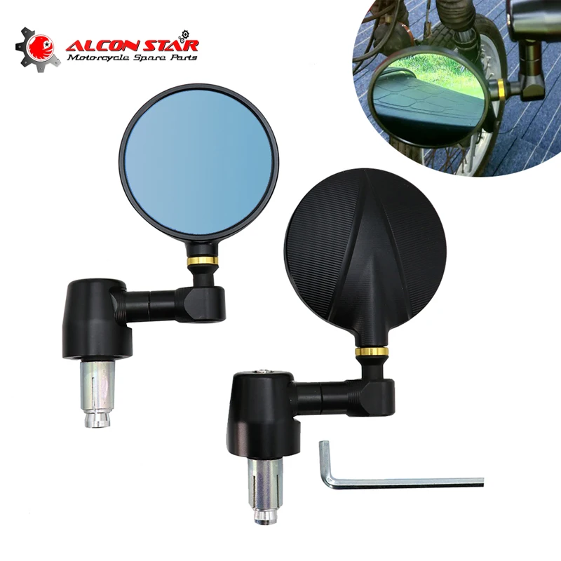 

Alconstar- 2pcs/Pair Motorcycle Rear View Mirrors Round 7/8" Handle Bar End Foldable Side Rear Mirror for Kawasaki for Honda