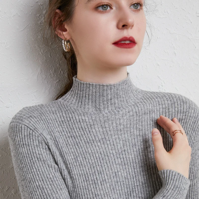 

Half-high Collar Cashmere sweater Women Slim Paragraph Long sleeve Bottoming Sweater Solid Color Thickening Pullover Sweater
