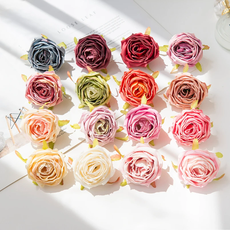 

5 Pieces Artificial Roses Head Christmas Decorations for Home Wedding Bridal Accessories Clearance Garland Material Fake Flowers