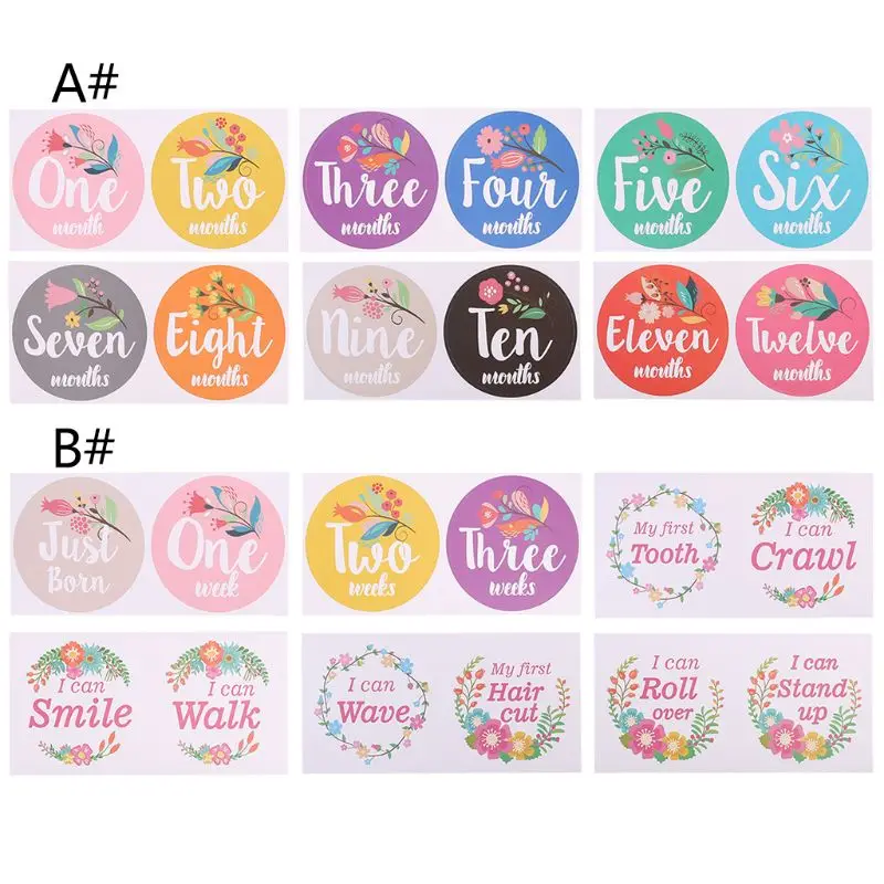 

23GD First Year Baby Monthly Milestone Photo Sharing Baby Belly Stickers Birth to 12 Months and 8 Bonus Achievement Stickers
