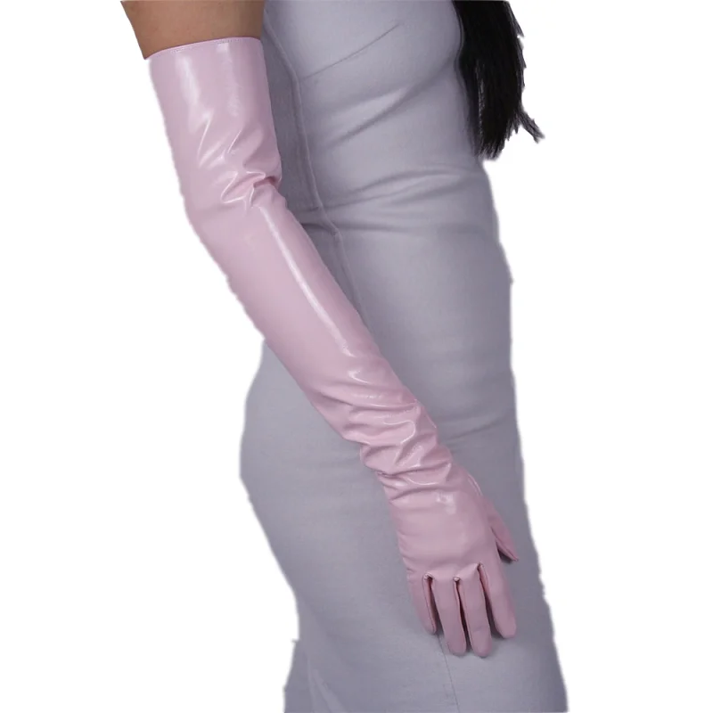 Модные женские лакированные кожаные длинные перчатки сверхдлинные кожа яркое