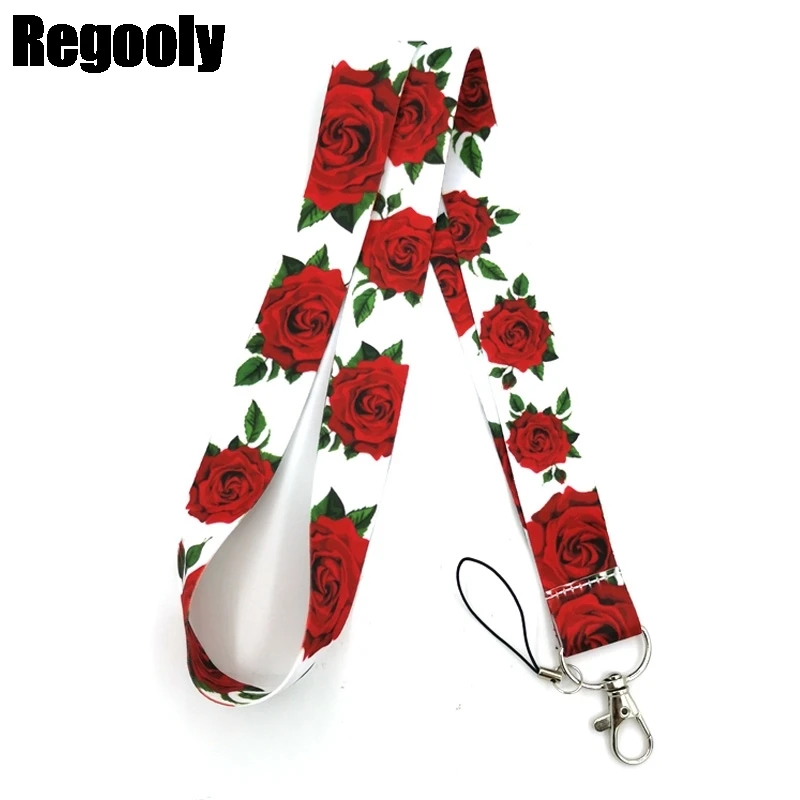 

10pcs Rose flowers Neck Strap Lanyard keychain Mobile Phone Strap ID Badge Holder Rope Key Chain Keyrings cosplay Accessories