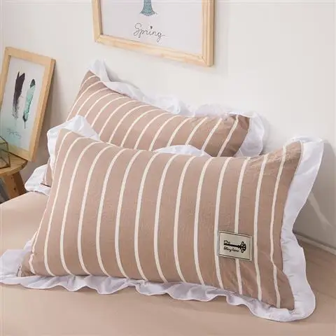 

Lotus Leaf Lace Pillow Case Super Soft and Skin Friendly Plaid Wind Stripe One Pair of Single and Double Pillow Cases Home Decor