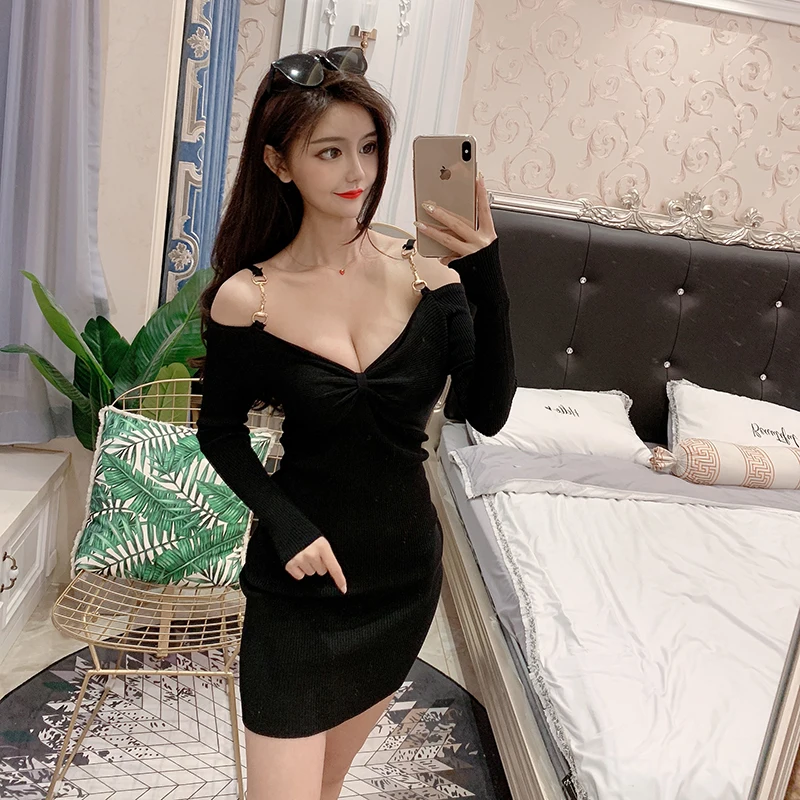 

2020 autumn new Korean long-sleeved bag hip slim slimming skinny sexy dress