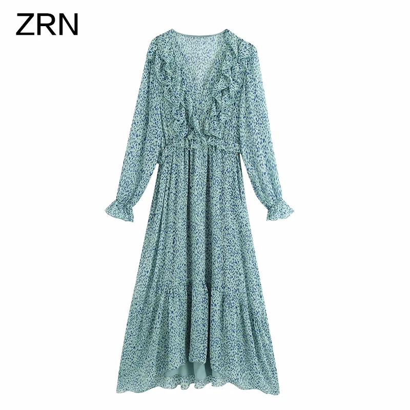 Женское винтажное осеннее платье ZRN богемное шифоновое с v образным вырезом и