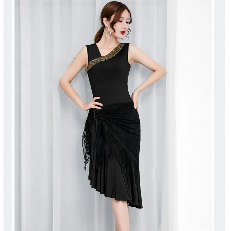 Женское платье для латиноамериканских танцев кружевное бальное с оборками