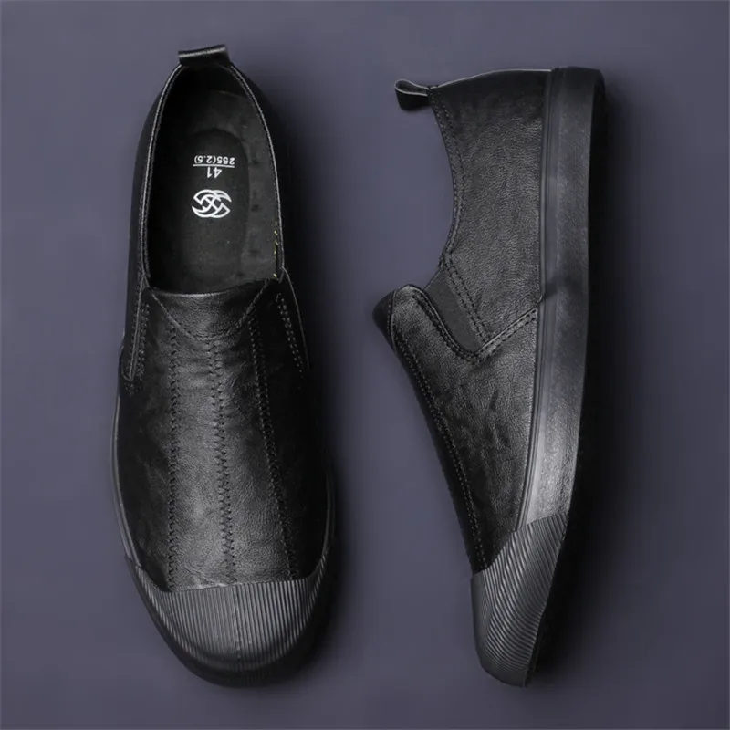 Мужские повседневные туфли из ПУ кожи кожа без застежки лоферы плоская подошва