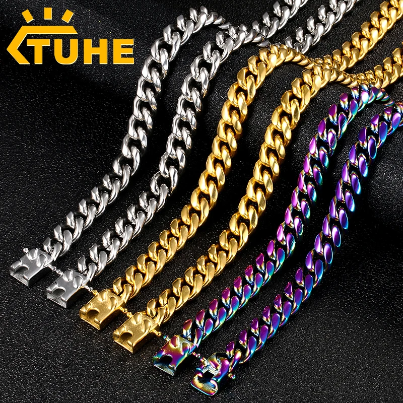 10mm ширина панк нержавеющая сталь цепь на шею мужская женская крупная Ожерелье