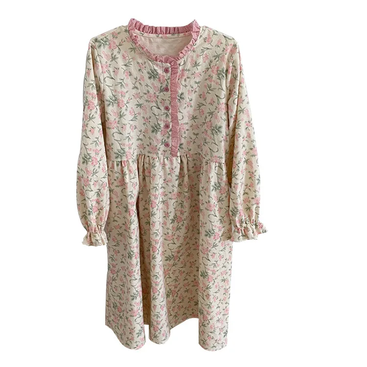 

Women Long Sleeve Pajamas Sleepwear Cotton Spring Floral Lace Nightgowns Home Wear Girls Sleep Lounge Sleeping Dress Tracksuit