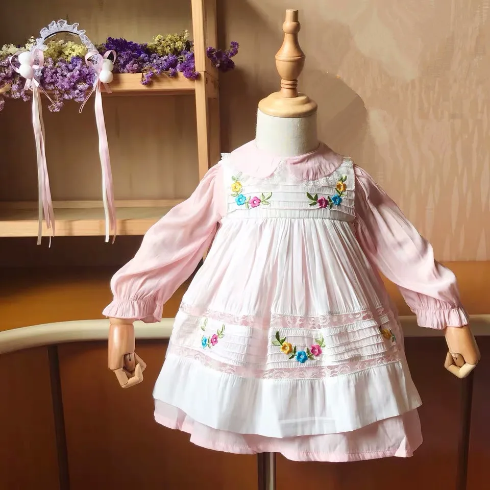 2 предмета летнее и осеннее платье принцессы с длинными рукавами розовой