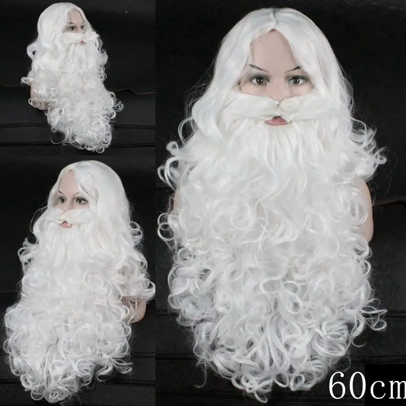 Купи Christmas Gift Santa Claus Wig and Beard Synthetic Hair Short Cosplay Wigs for Men White Hairpiece Accessories Santa Beard за 1,043 рублей в магазине AliExpress