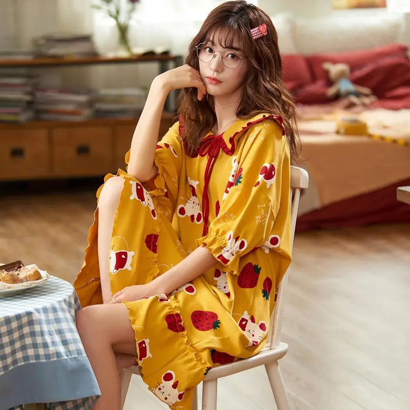 Женская Милая Ночная рубашка с мультяшным принтом в студенческом стиле ночная из
