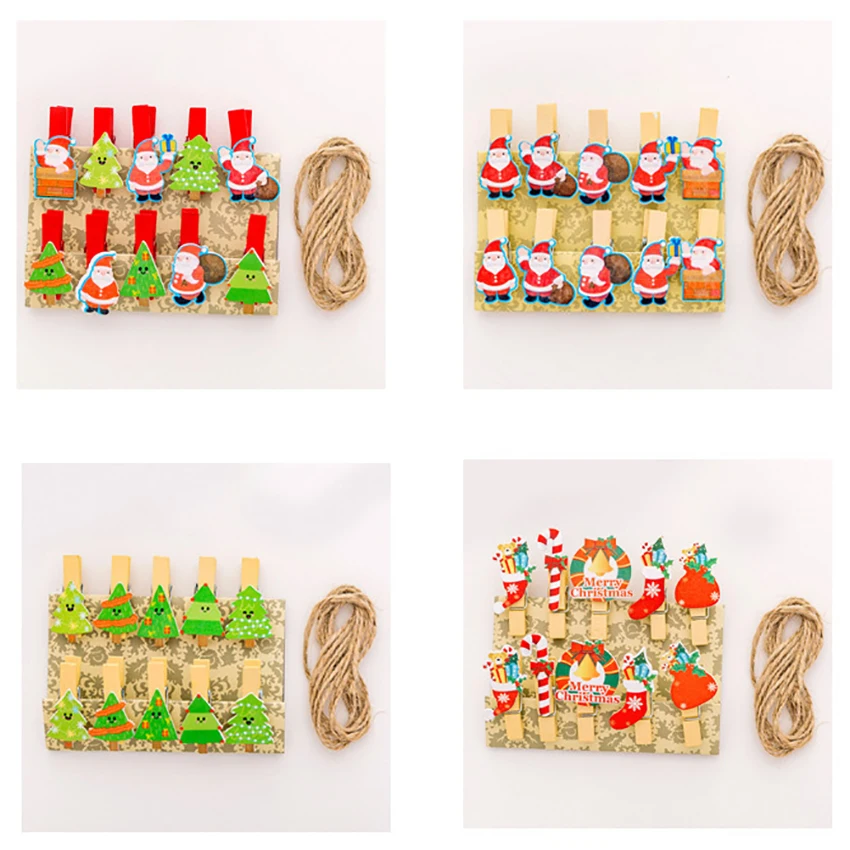 10 шт./компл. Деревянные прищепки для новогодней елки с Санта Клаусом снеговиком