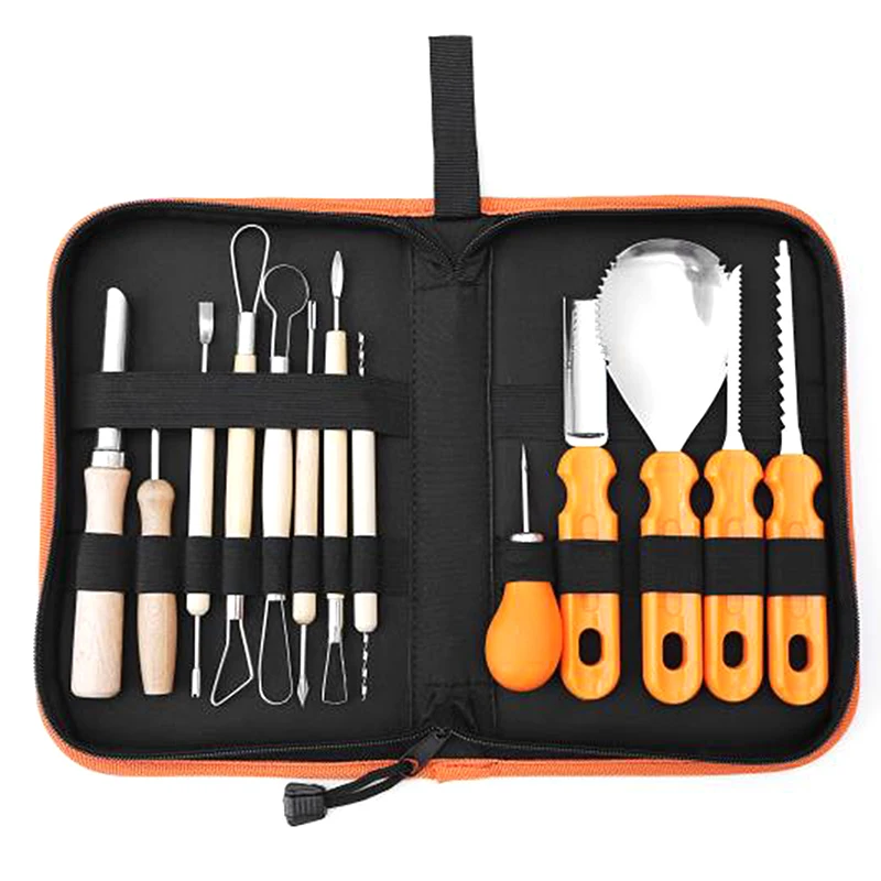

Набор инструментов для скульптурирования, 14 шт., с сумкой для хранения, инструменты для скульптурирования тыквы ручной работы, принадлежнос...