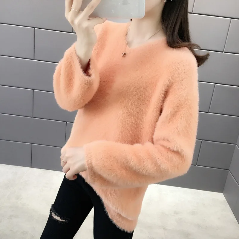 Осенняя и зимняя новая Корейская версия свободного покроя с v-образным вырезом