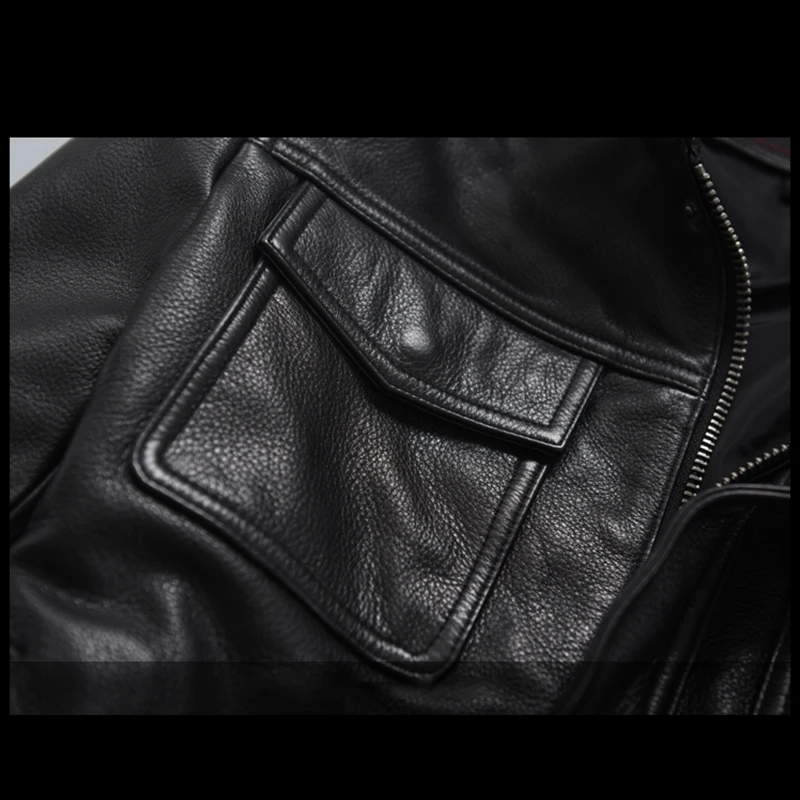

New Genuine Slim Short Lapels Cow Leather Motorcycle Jacket Men's Clothing