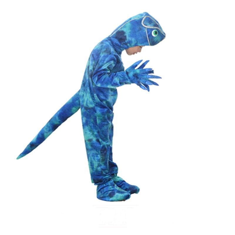 

Blue Kid T-rex Cosplay Costumes Performannce Chameleon Costumes Animal Theme Dinosaur Jumpsuit Children Birthday Party Role Play
