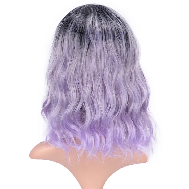 purple AISI BEAUTY Ombre фиолетовый короткий парик 14 дюймов волна воды синтетические парики для женщин розовый блонд седой милый Косплей Женский накладные волосы - Цвет: purple