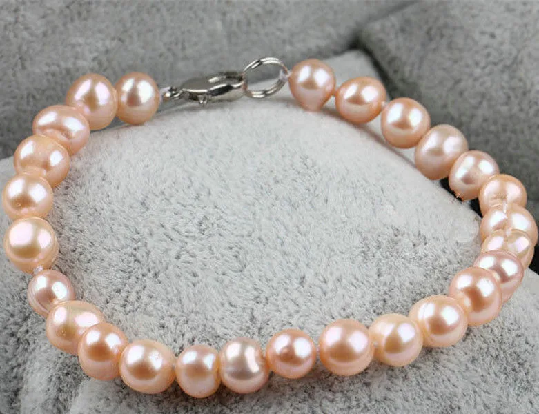 

Fashion Women's 9-10MM Natural Pink Freshwater Pearl Stretch Bracelet 7.5'' AAA