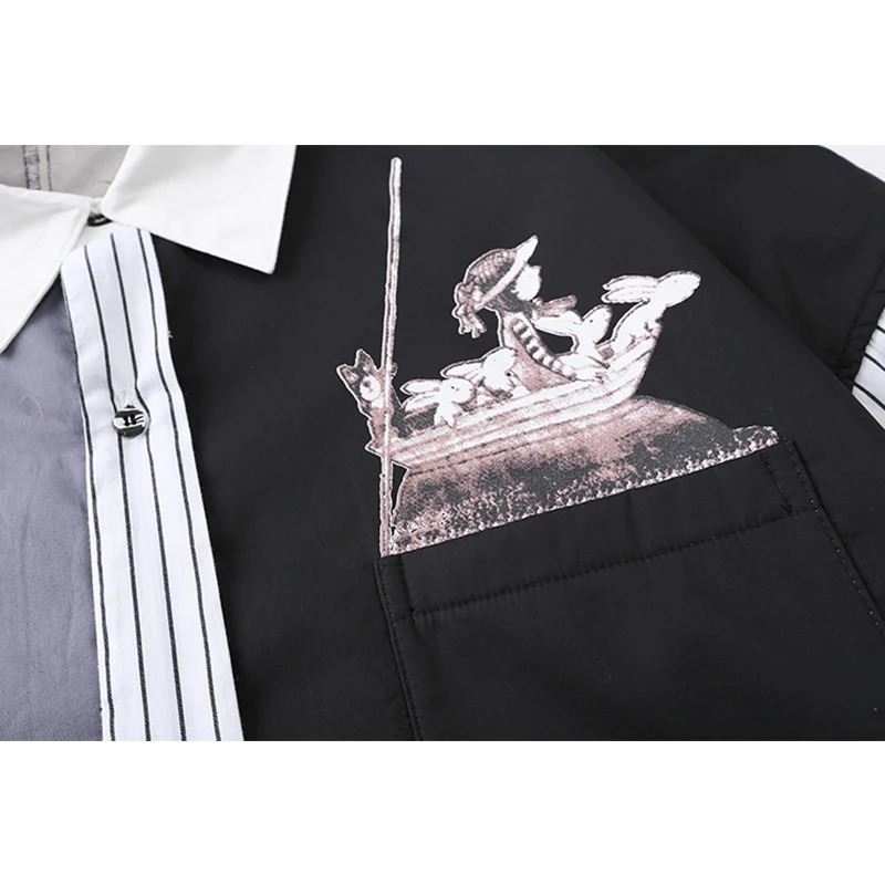 

Aolamegs Color Block Patchwork Striped Printed Plus Velvet Shirts Men Winter Fashion Harajuku High Street Shirt Male Streetwear