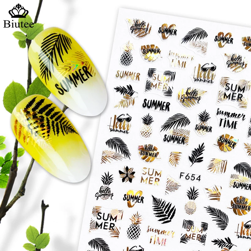 

BIUTEE Love Heart Leaves Nail Sticker DIY Nail Art Decoration Nail Decal Letter Star Laser Summer Leaf Flower Manicure Stickers