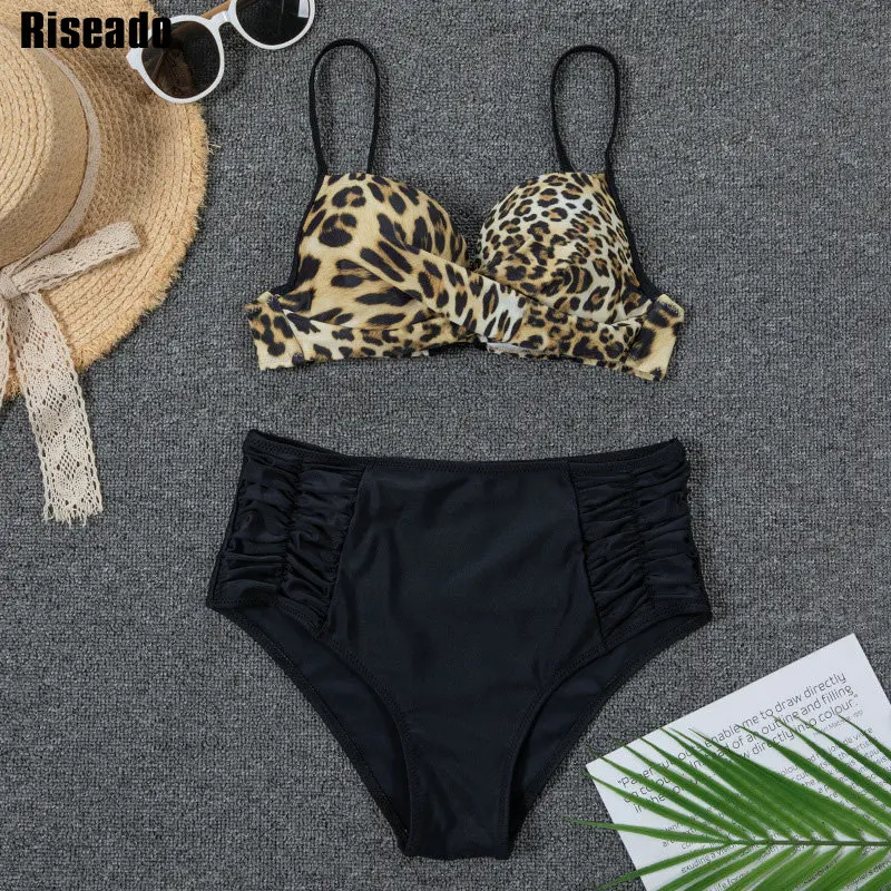 

Riseado High Waisted Sexy Bikini Push Up Swimsuit Women Swimwear Leopard Bathing Suit Twisted Beachwear Strap Biquini 2021