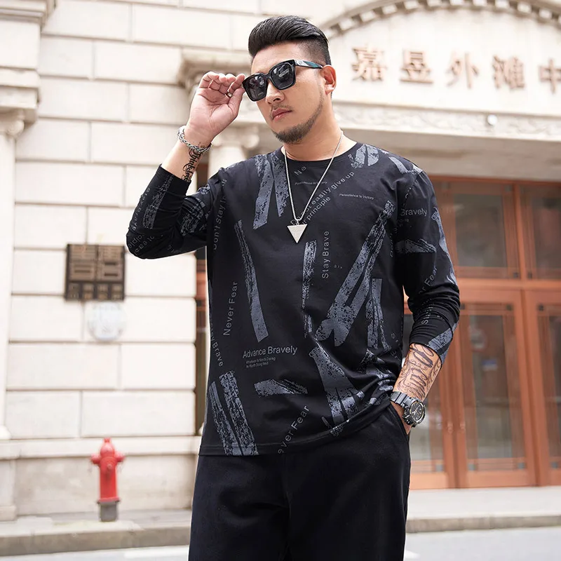 

Tide brand large size men's t-shirt round neck long-sleeved bottoming shirt to increase loose printing compassionate shirt