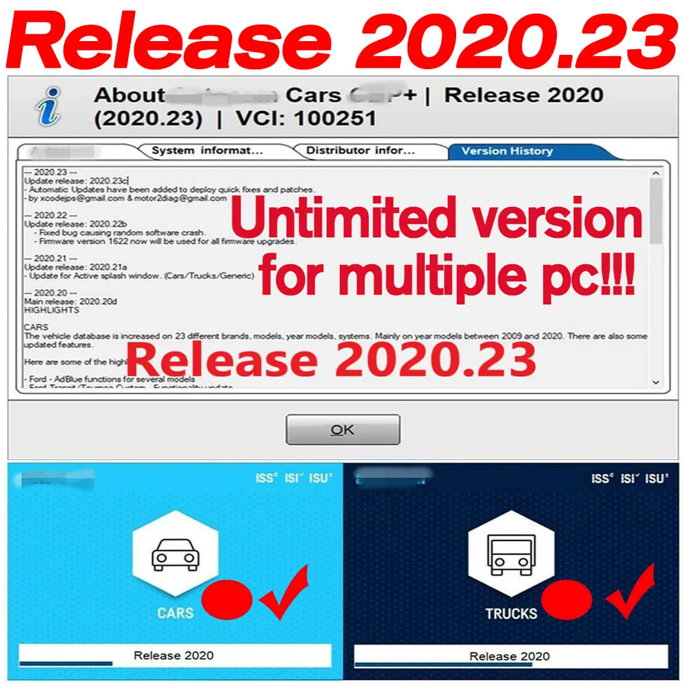

Release 2020.23 Unlimited Ver Per-installed Software for Delphi Ds150e Cars Trucks Autocoms TCSCDP OBDII Professional Diagnostic