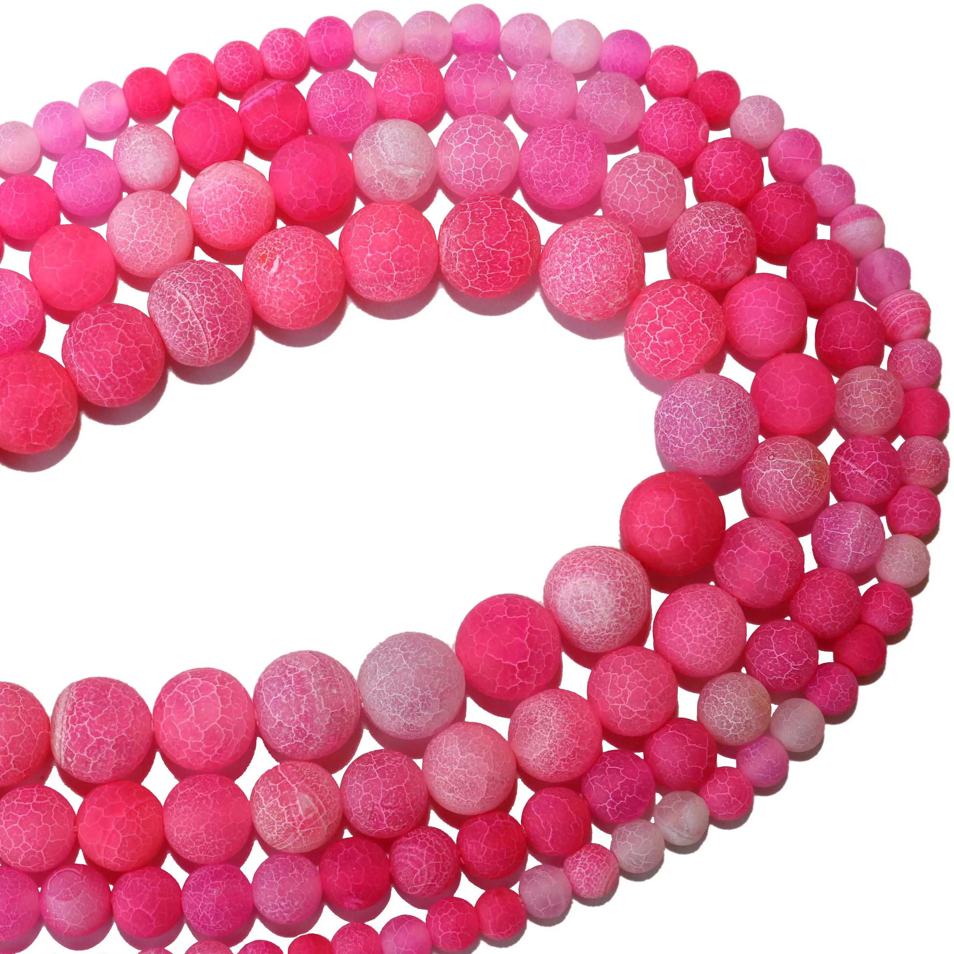 

Natural Stone Frost Crab Rose Red Agates Stone Round Beads 4 6 8 10 12 MM Pick Size For Jewelry Making Diy Bracelet Necklace